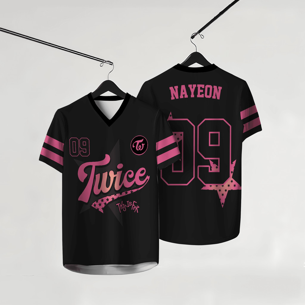 TWICE Isto É Para Camisa De Manga Curta Com Decote Em V Da Série Preta E Rosa