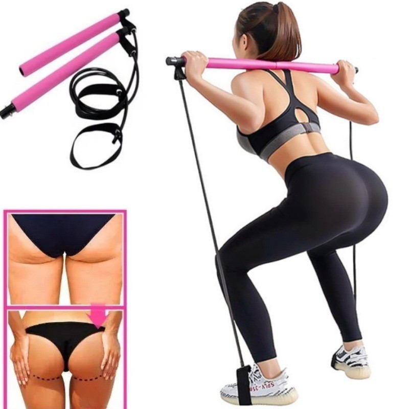 Barra Pilates Elástico Bastão Exercícios Aparelho Academia Portátil Treino Musculação Yoga Fortalecimento