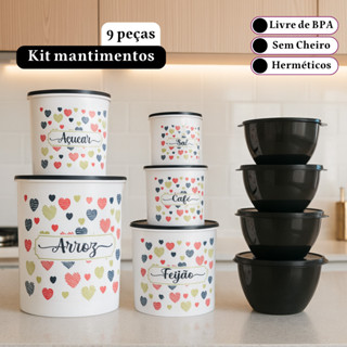 Kit de potes para mantimentos 5 peças + 4 potes redondos para cozinha em Oferta na Shopee