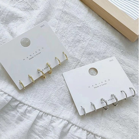 Trio de Argola Brinco Feminino Minimalista de Aros Torcido Quadrado Liso com Tarracha Acessorio Feminino