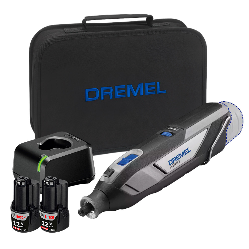 Micro Retífica a Bateria 12V 175W Dremel 8240 + 2 Baterias GBA 12V 2Ah + Carregador GAL 12V-20 + Bolsa