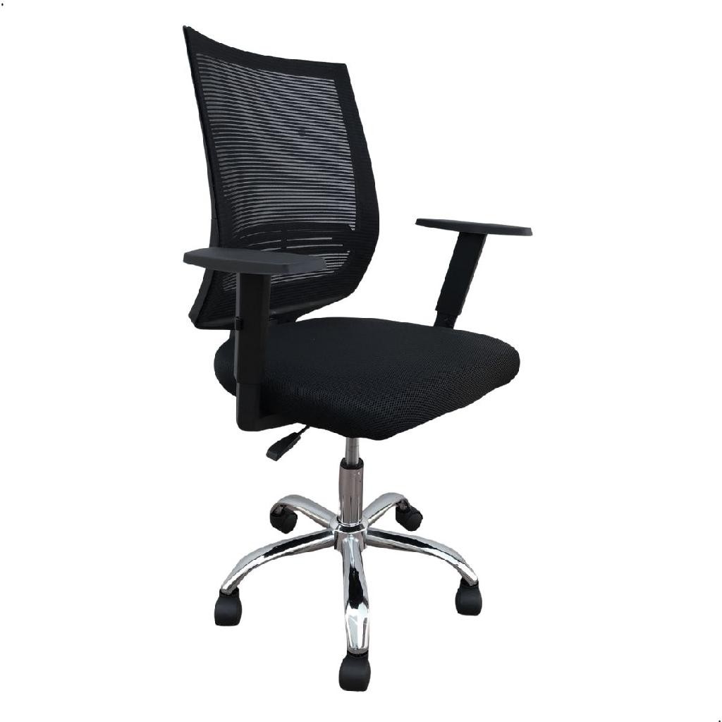 Cadeira de Escritório MRBEG Telada Preta Ergonômica com Apoio Lombar Base Cromada e Braço Regulável