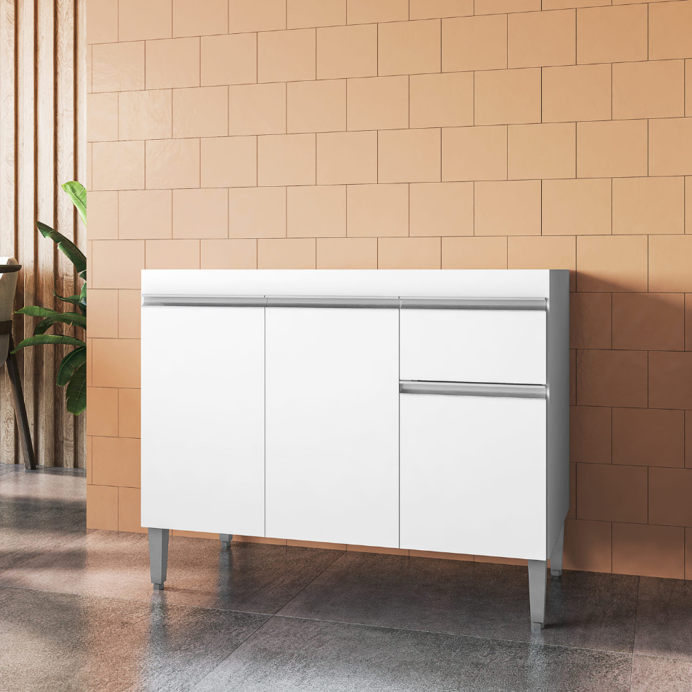 Balcão Gabinete de Cozinha para Pia 1 Metro 3 Portas Branco Tatiane