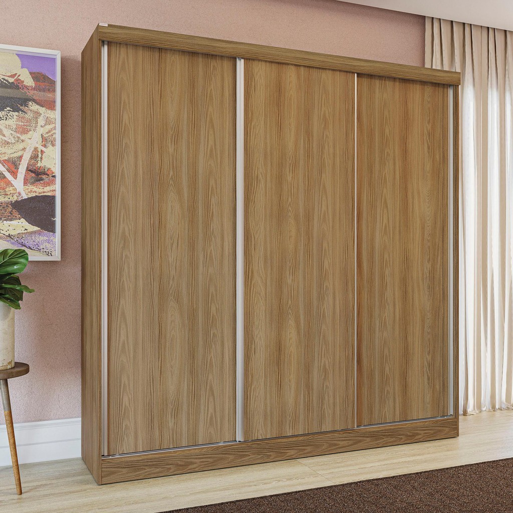 Guarda-Roupa Casal Kappesberg 3 Portas Reversiveis de Correr 2 Cabideiros Nogueira em Oferta na Shopee