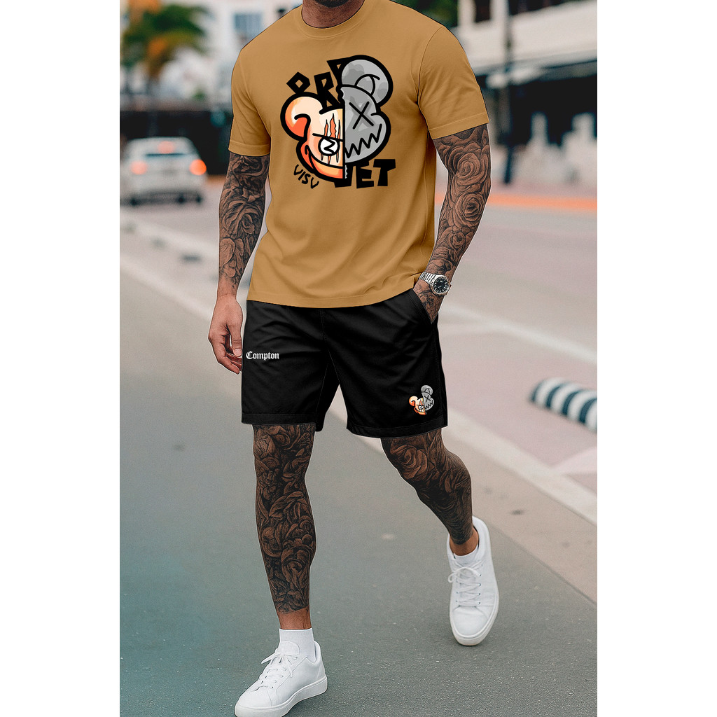 Kit Camiseta e Short Streetwear Conjunto Urso Compton Camisa de Algodão 26.1 em Oferta na Shopee