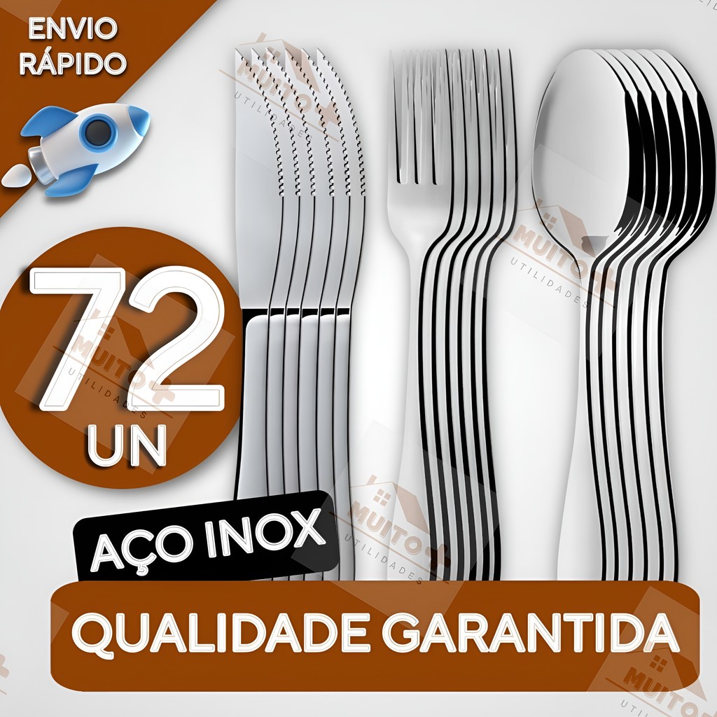 Jogo de Talheres Inox 72 peças Aço Inox 24 Facas 24 Garfos e 24 Colheres de Mesa Casa Para Restaurante Bar Lanchonetes