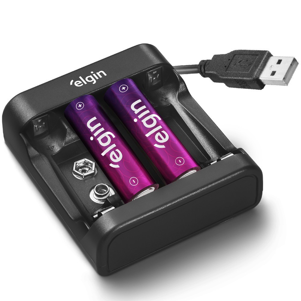 Carregador para pilhas AA/AAA e bateria 9V com cabo USB -SCUSB - Elgin