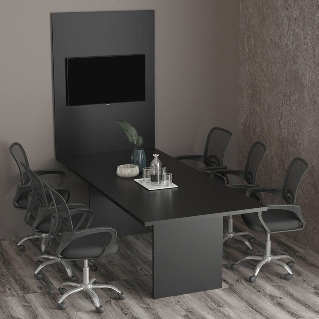 Kit com Mesa para Reunião 6 Lugares e Painel para Tv até 37 Polegadas Preto em Oferta na Shopee