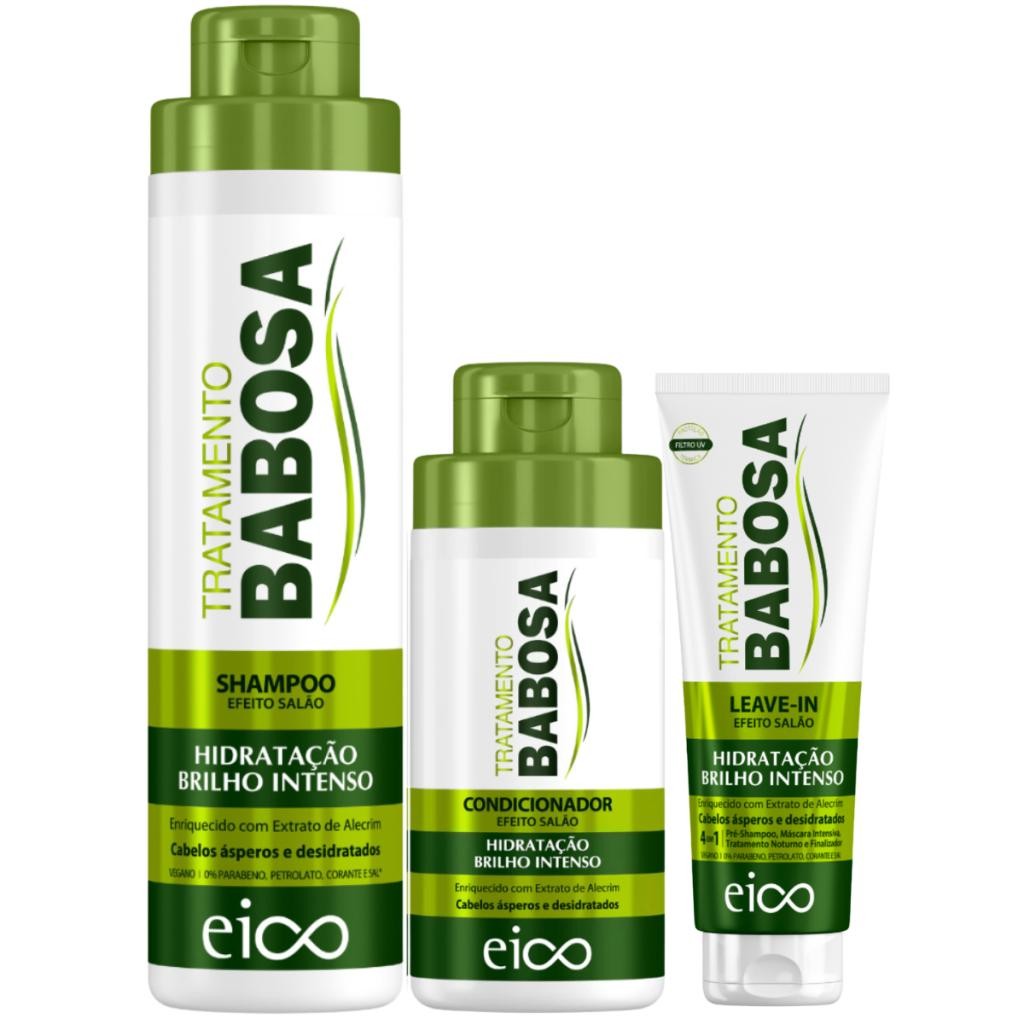 Kit Eico Babosa Shampoo 800ml Condicionador 450ml Leave-In Finalizador Creme 200ml
