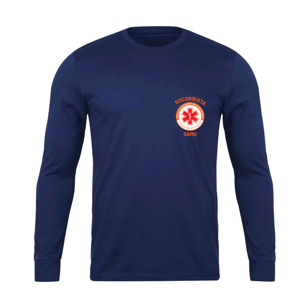 Camiseta Camisa Manga Longa Socorrista S-A-M-U Azul Malha Fria