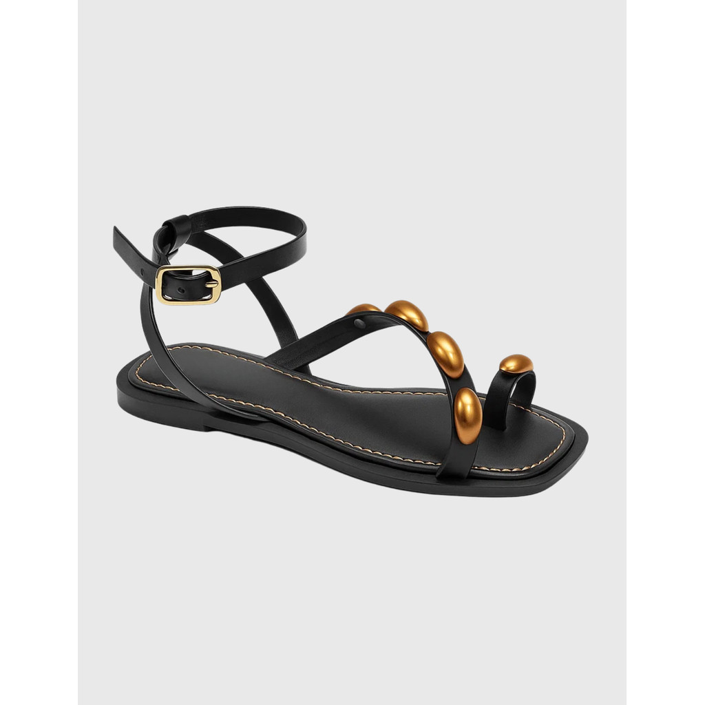 Sandália Rasteira Feminina Detalhe Dourado Chic Confortável Casual Macia RD