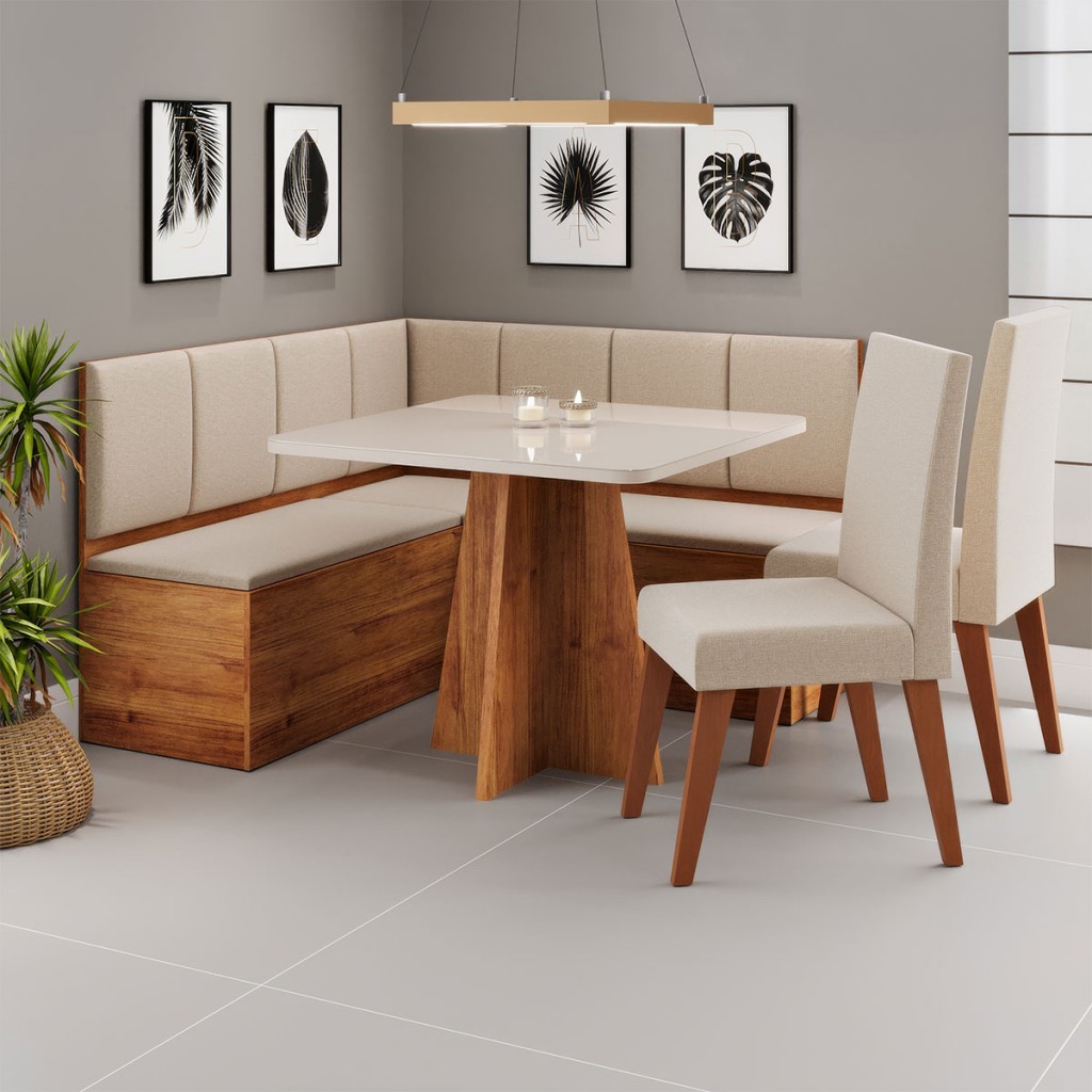 Canto Alemão Gourmet com 2 Cadeiras Mel/Blonde/Linho Bronze - Viero Móveis em Oferta na Shopee