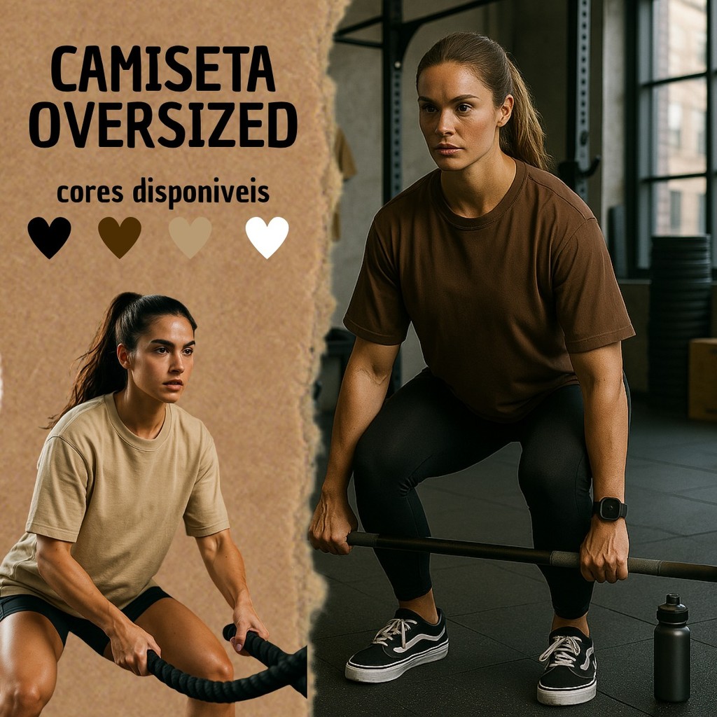 Camiseta Oversized Feminina Camisa Lisa Crossfit Moda Fitness Sobre Legging 100% Algodão BT