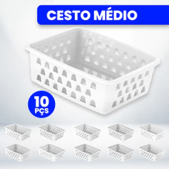 Kit com 10 Cestos Organizadores Multiuso 20x15,5x6,5 Médio Branco