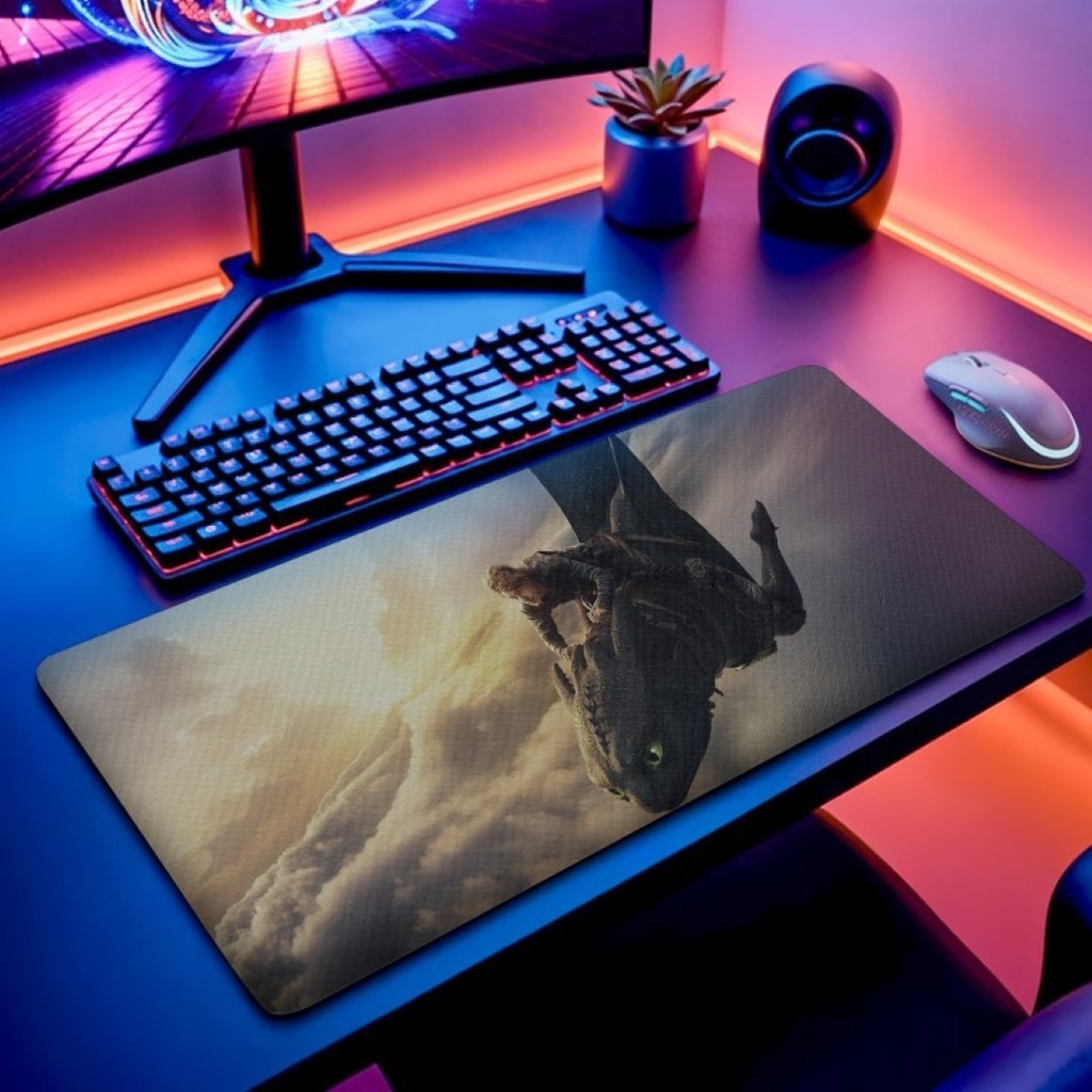 MousePad Grande RGB Como Treinar Dragão Banguela Fúria Noite Neoprene Seca Rápido  Deslize Preciso