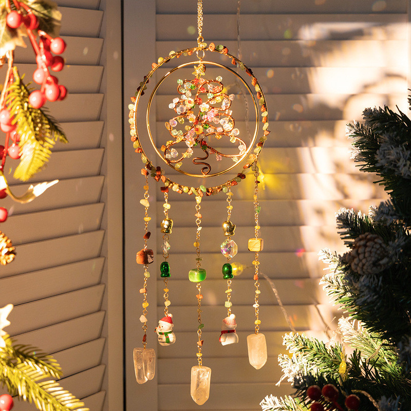 [Seleção Anyuan] Cristal Natural Pedra Esmagada Círculo Forma Sun Catcher Carrilhão de Vento Pingente Carrilhão de Vento