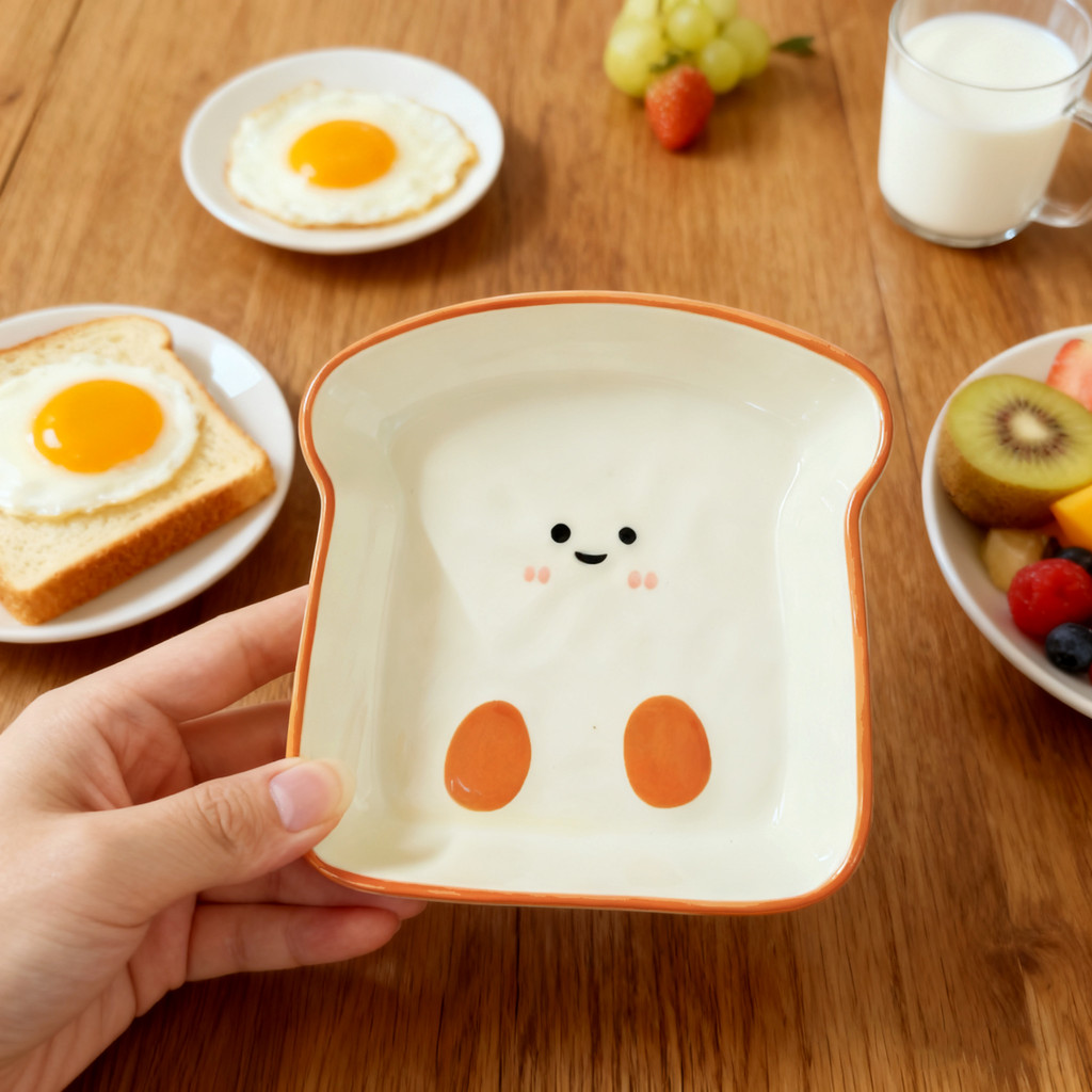 Criativo bonito café da manhã torrada pão forma placa de cerâmica Underglaze cor menina coração de alto valor utensílios