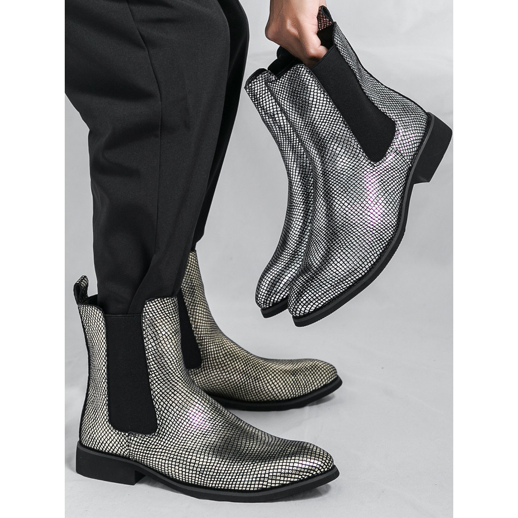 Botas Chelsea europeias americanas masculinas, bico fino, couro genuíno, influenciador, botas masculinas britânicas de c
