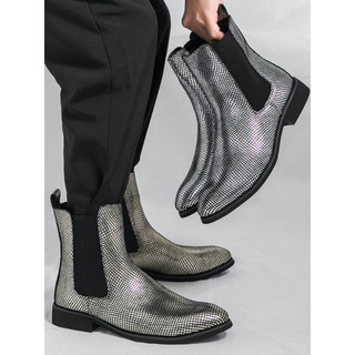 Botas Chelsea europeias americanas masculinas, bico fino, couro genuíno, influenciador, botas masculinas britânicas de c