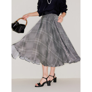 Little Bug <Tbox} Saia elegante geométrica rabo de peixe preto xadrez legal Viscose guarda-chuva saia meia saia