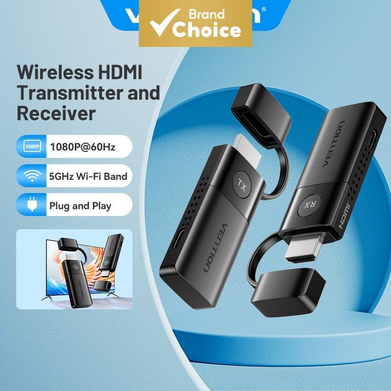 Transmissor e receptor HDMI sem fio Vention 1080p@60Hz, extensor portátil HDMI 5 GHz compatível com notebook e PC para