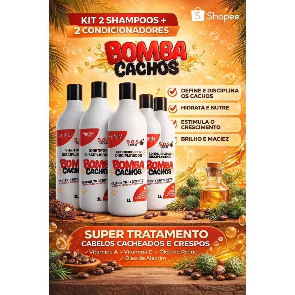 Kit 2 shampoo 1lt+ 2 condicionador 1lt da bomba cachos