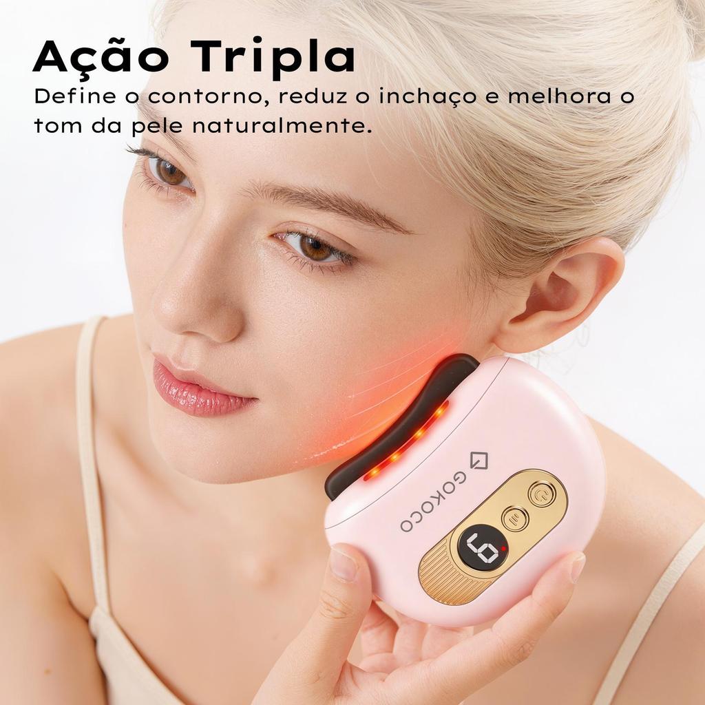 GOKOCO Massageador Elétrico Gua Sha Facial e Corporal Pedra Bian com Luz Vermelha, Aquecimento e Vibração 9 Níveis · foto 2
