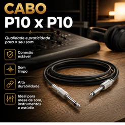 Cabo Emborrachado P10 X P10 Guitarra Violão Baixo 3 Metros