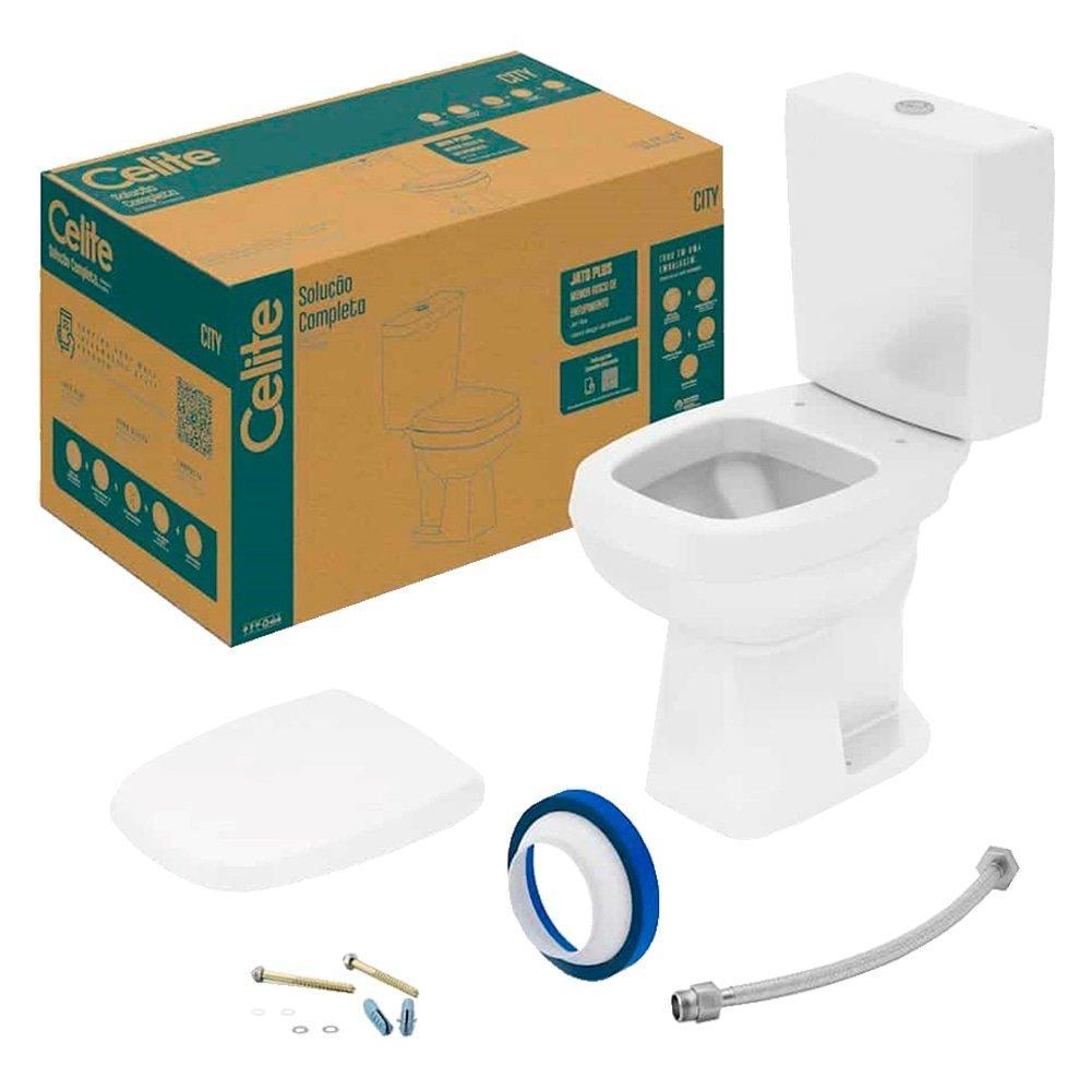 Imagem Kit Vaso Sanitário + Caixa Acoplada + Acessórios de Fixação Celite City Plus Branco