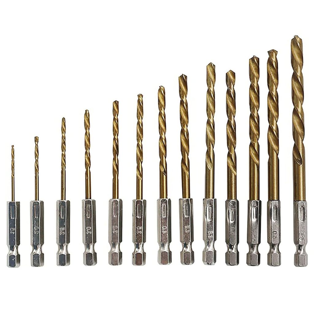 Broca Helicoidal com Haste Hexagonal em Aço de Alta Velocidade com Revestimento de Titânio 1,5-6,5mm Conjunto de 13 Broc