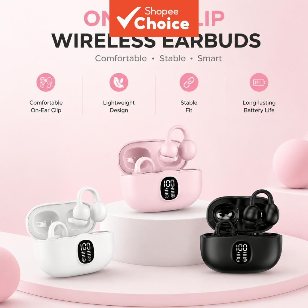 Fones de ouvido K80, fones de ouvido Bluetooth com clipe para as orelhas, isolamento acústico, fones de ouvido com