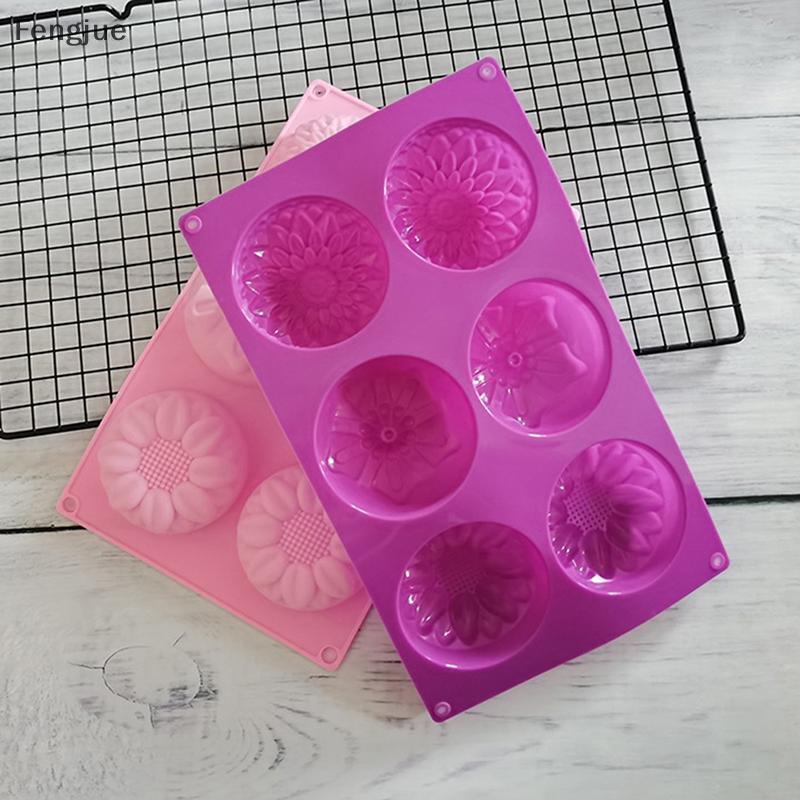 Fengjue Molde De Silicone Para Chocolate , 1 Peça , 6 Cavidades , 3 Flores E Plantas Diferentes , Faça Você Mesmo , Sabo