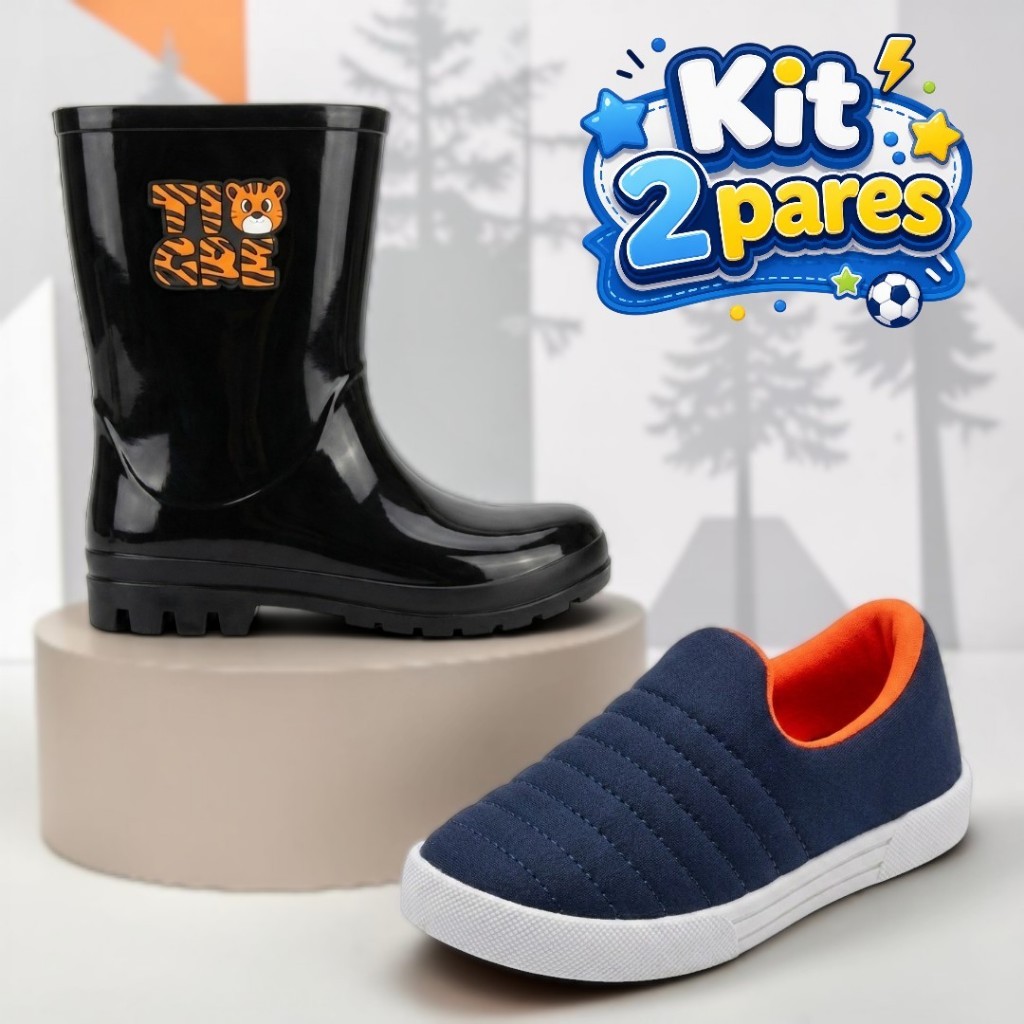 Kit 2 Pares Galocha Cano Alto e Calce Fácil Infantil Menino Divertida e Confortável