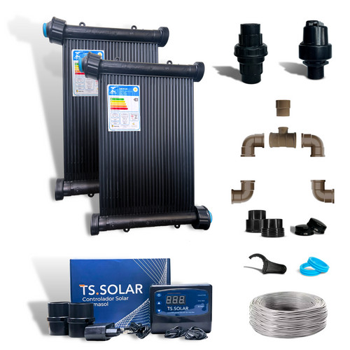 Kit Aquecedor Solar Piscina TS Solar 25 Placas 2m 21000L+Fio