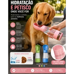 Garrafa de Água Ração 2 em 1 Portátil C/ Dispenser Cachorro Gato Multifuncional Passeio