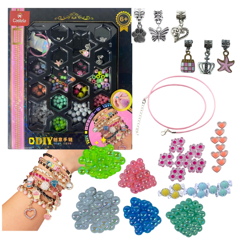 Kit Miçanga Infantil Coloridas Para Montar 138 pecas Castela