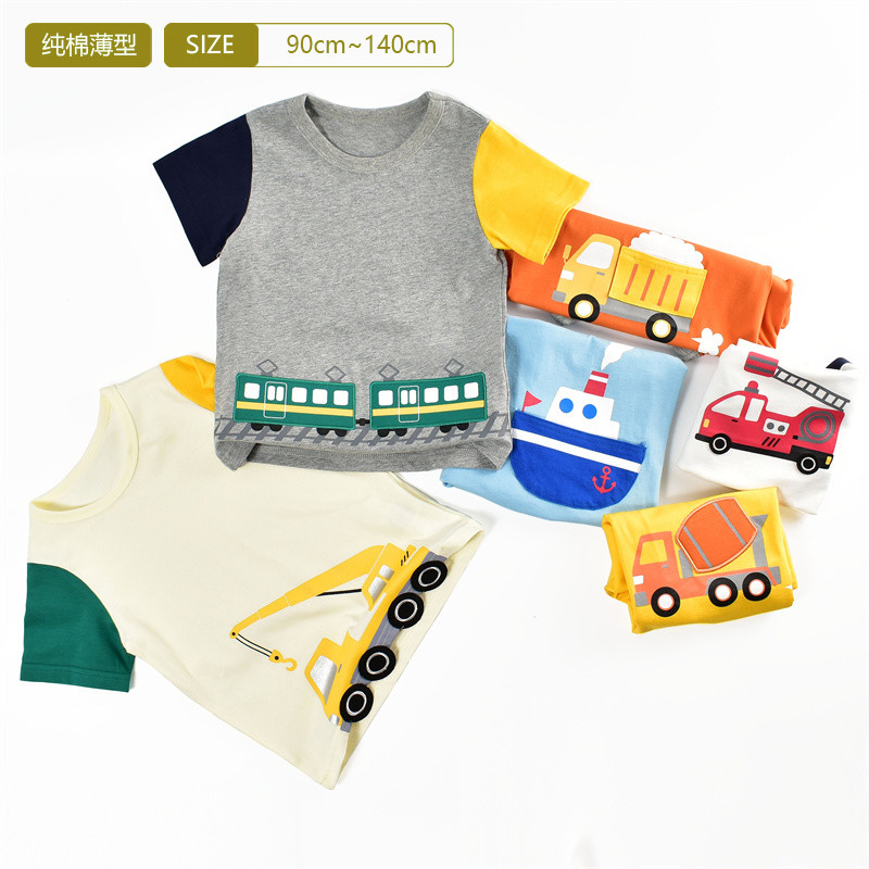 Camiseta infantil de manga curta meninos verão dos desenhos animados motocicleta puro algodão fino camiseta 1-7 crianças