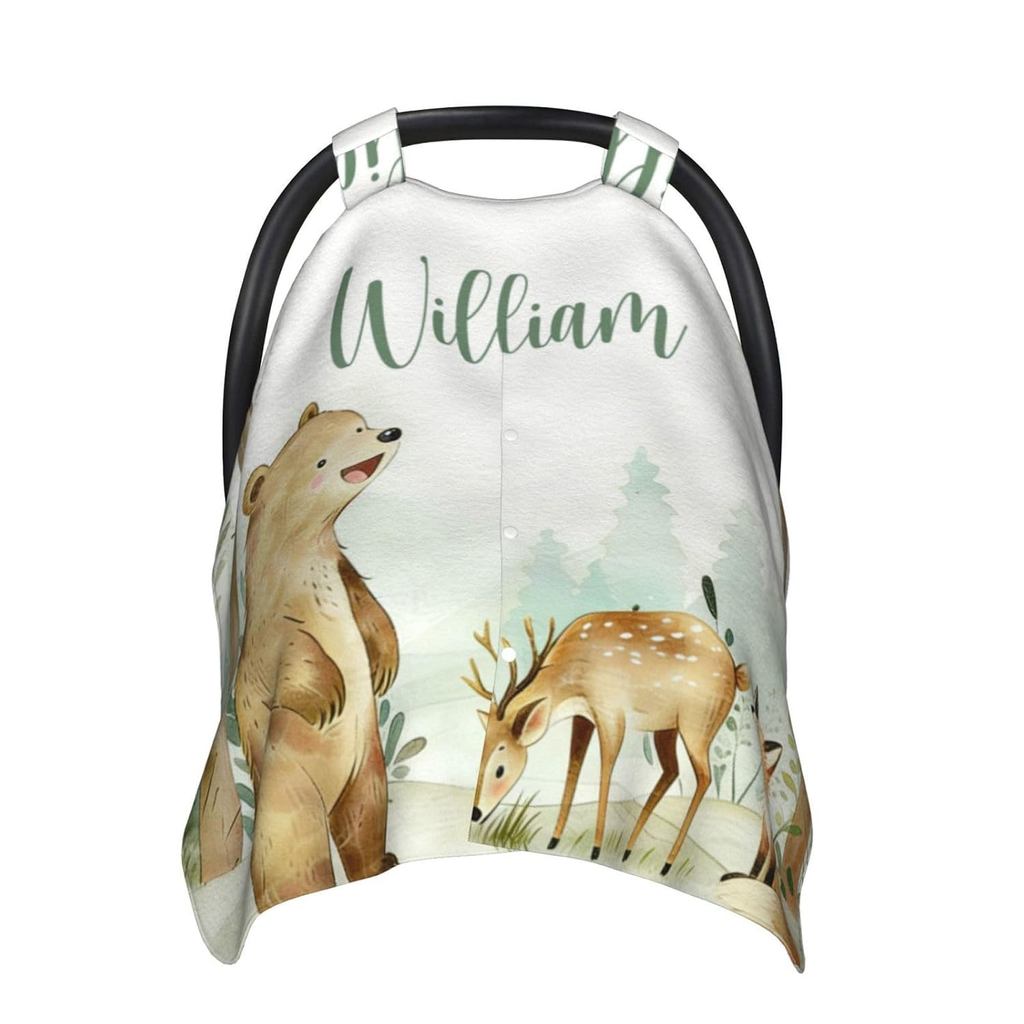 Capa Personalizada para Cadeira de Carro de Bebê com Nome, Capa de Amamentação com Estampa de Animais da Floresta, Capa