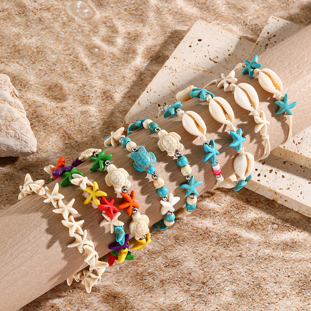 Pulseira trançada boêmia estilo ins oceano férias estilo série concha Natural estrela do mar pulseira de tartaruga marin