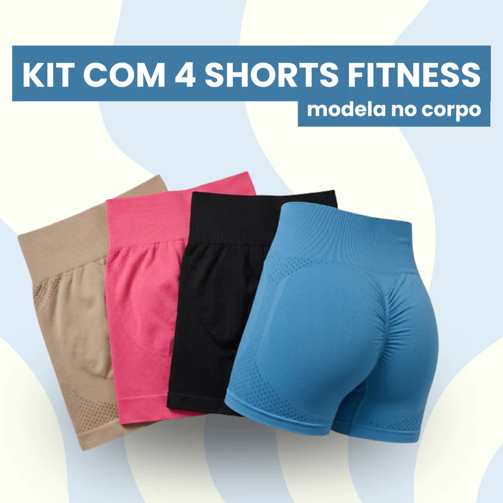 Kit com 4 Short Feminino Fitness Cintura Alta Short Academia Compressão Modela Corpo Treino Feminino — imagem 1