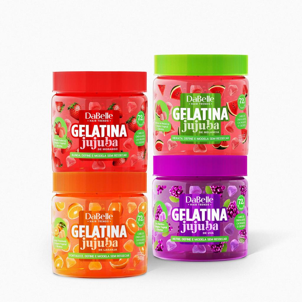 Kit Jujubas Gelatina 400g – Morango, Uva, Laranja e Melancia - Dabelle Hair