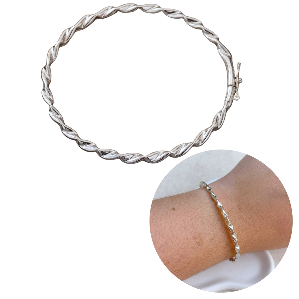 SEMI JOIA Bracelete Delicado Torcido Amassado Feminino Fecho Italiano Minimalista Banho Ouro 18k Acessórios