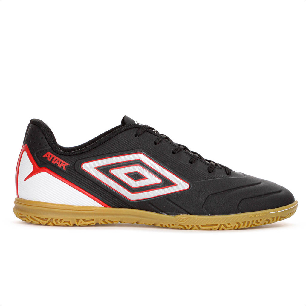 Chuteira Umbro Futsal Attak III Preto Cinza e Vermelho - Masculino
