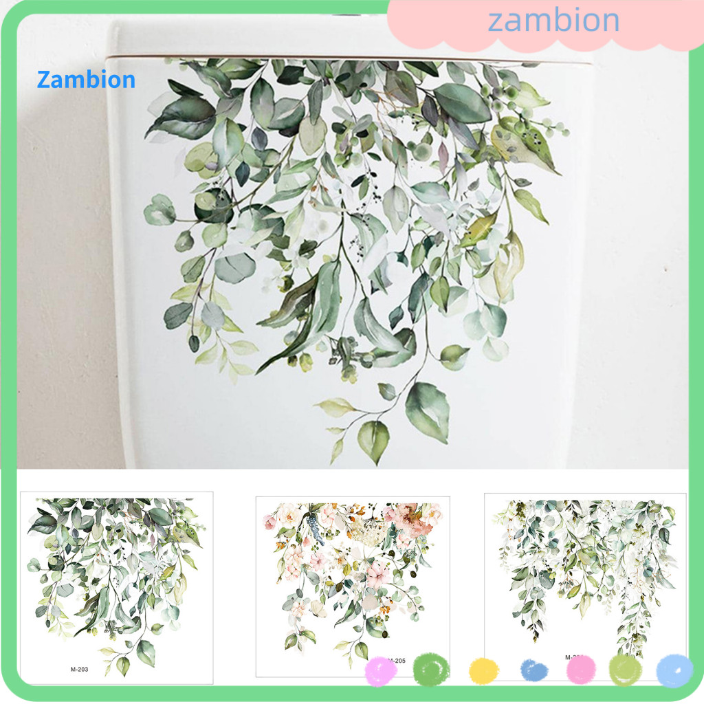 Toilet Lid Decal Waterproof Self-adhesive Seat – Strong Stickiness Removable Floral Plant Leaves Design Sticker for Ba