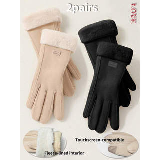 2 Pares de Luvas de Inverno Quentes com Forro Espesso - Luvas Touchscreen com Punhos de Pelúcia, Adequadas para Estudant