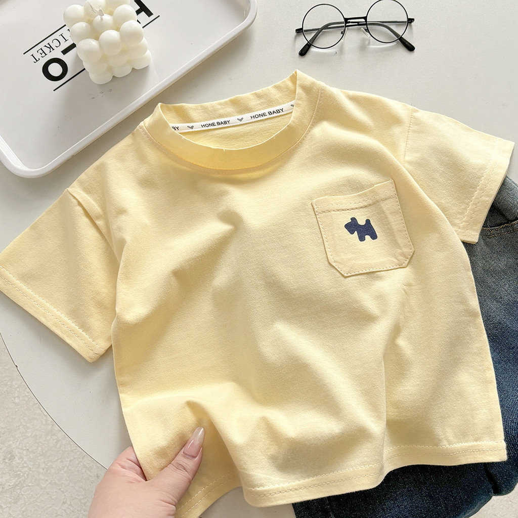 Pronto estoque 80-160CM meninos meninas camisetas de algodão puro médio pequeno crianças estilo fino solto Casual All-Ma