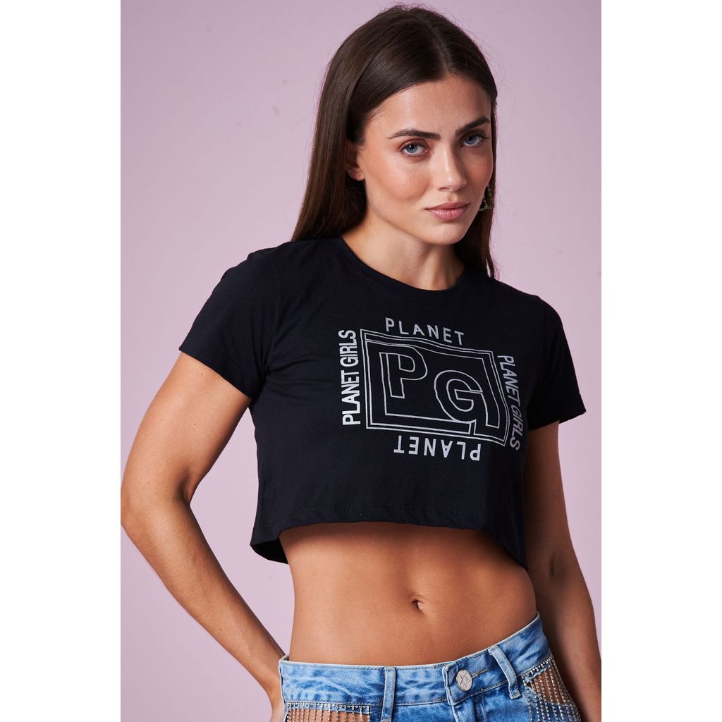 Camiseta Cropped Feminina Logo Planet Girls Preto