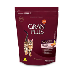Ração Seca para Gatos Adultos GranPlus Sabor Salmão e Arroz 3Kg