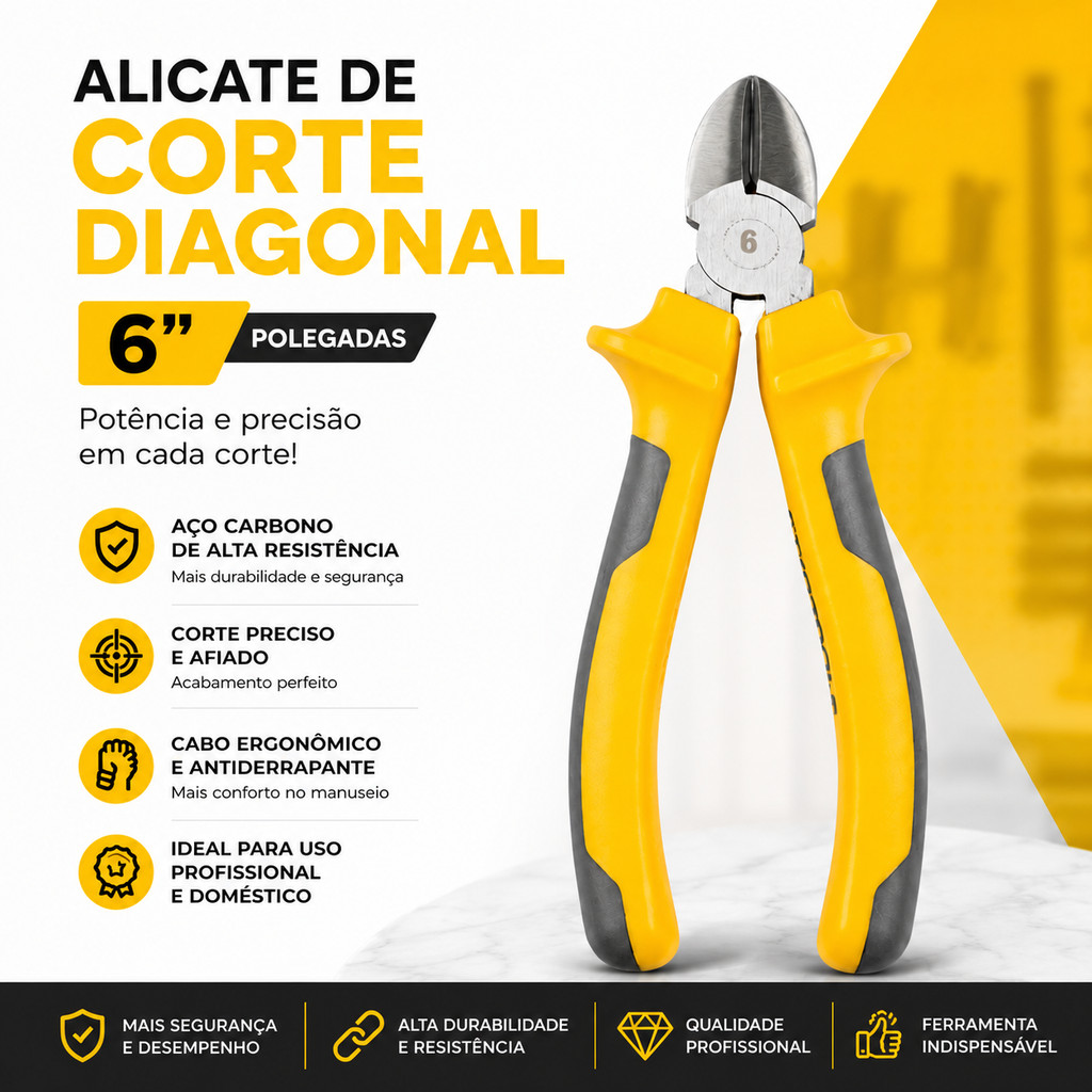 Alicate De Corte  Alta Qualidade Cabo Emborrachado 15cm Aço Corte Afiado Cabos Fios Versátil