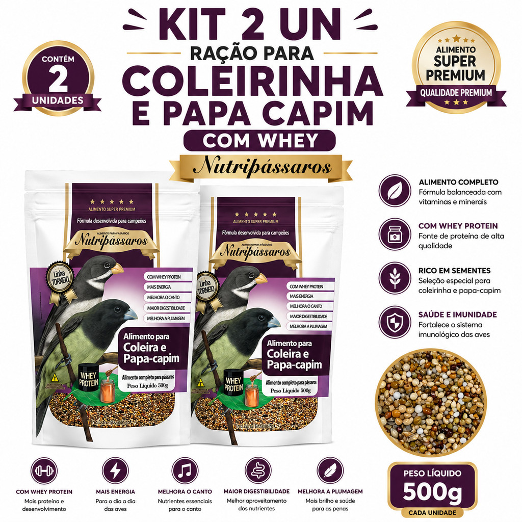 Kit 2 un - Ração para Coleira e Papa Capim Nutripássaros 500g